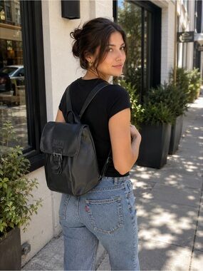 Y2K Esprit Classic Black Faux Leather Backpack